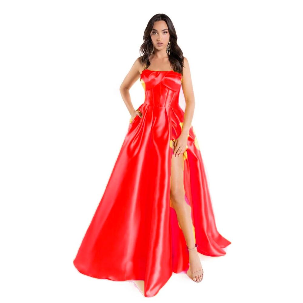 NWT Abby Paris 90185, Red Corset lace up Ballgown, 6, 298$